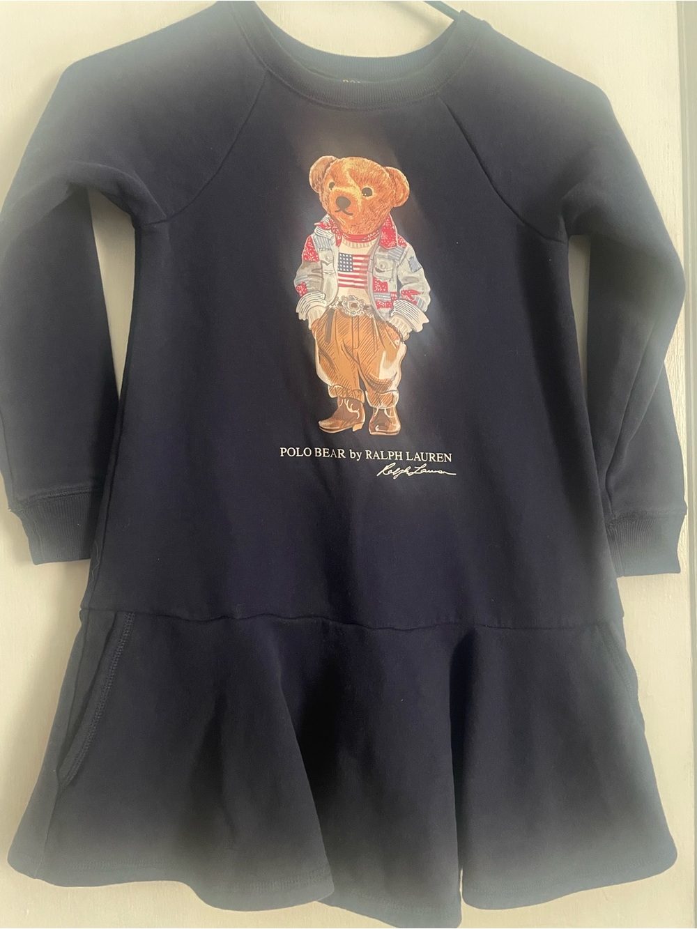 Ralph Lauren Navy Polo Bear Sweatshirt Dress with Graphic